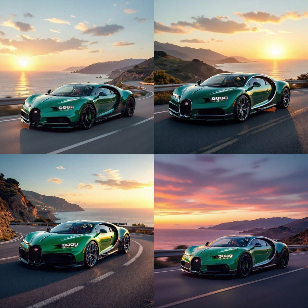 Green Bugatti Car in Realistic Outdoor Setting