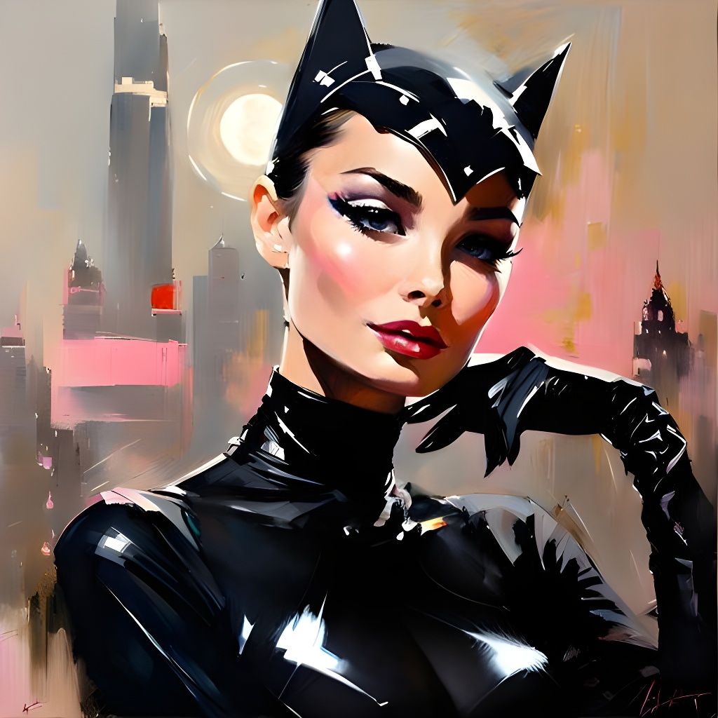 Figure in Shiny Black Costume, Portrait Art Style