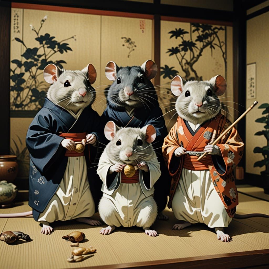 Blind Mouse Couples in Ukiyo-E Style