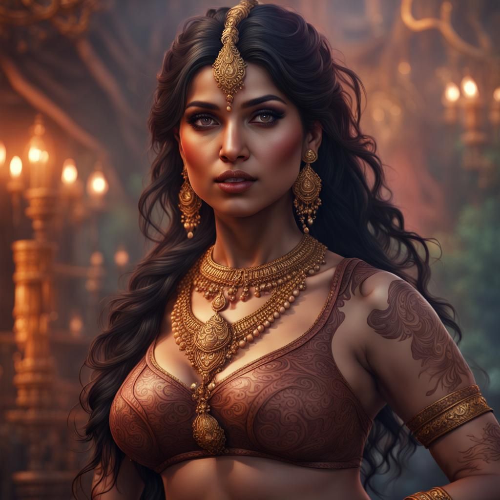 Curvy Indian Fantasy Girls: Detailed Matte Painting