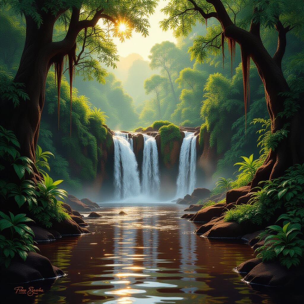 Chocolate Waterfall in Lush Chocolate Rainforest
