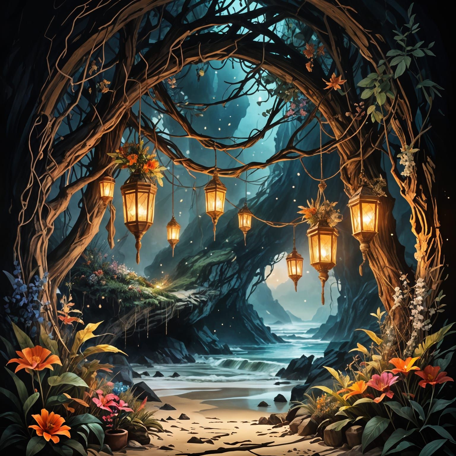 Enchanted Beachside Oasis in Vibrant Summer Color