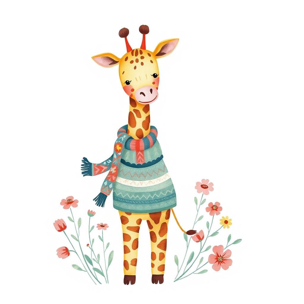 Whimsical Scandinavian Giraffe in Hand-Knit Sweater