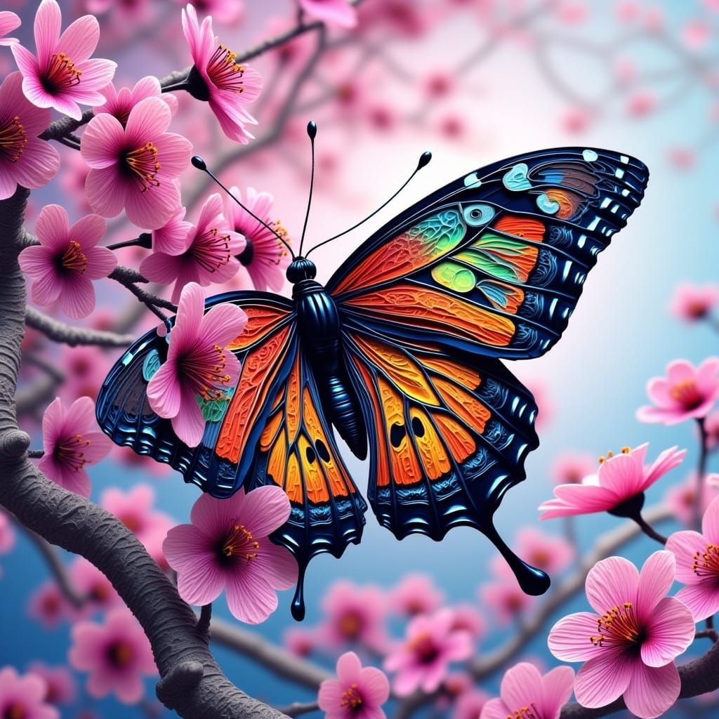 <lora:String Theory 2:1.0> butterfly on a cherry blossom