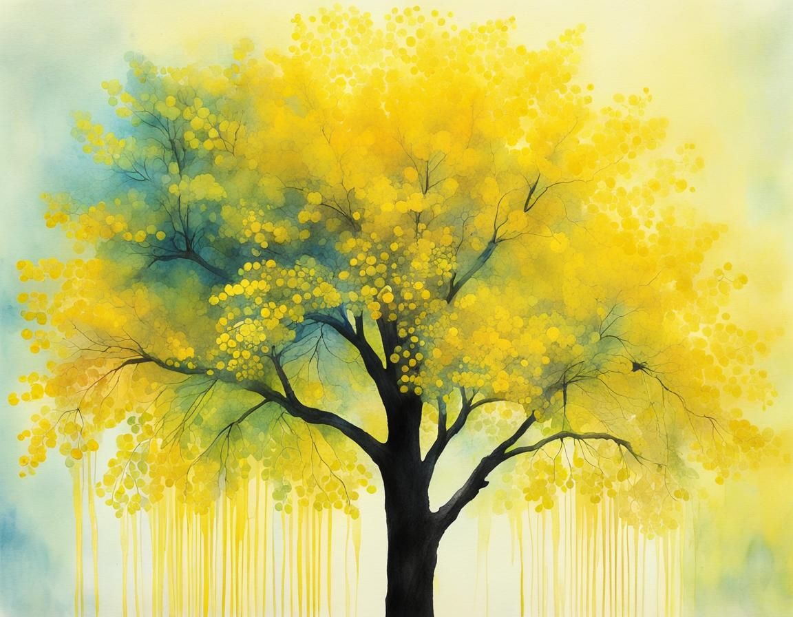 Ethereal X-Ray Laburnum Tree in Watercolor Ink
