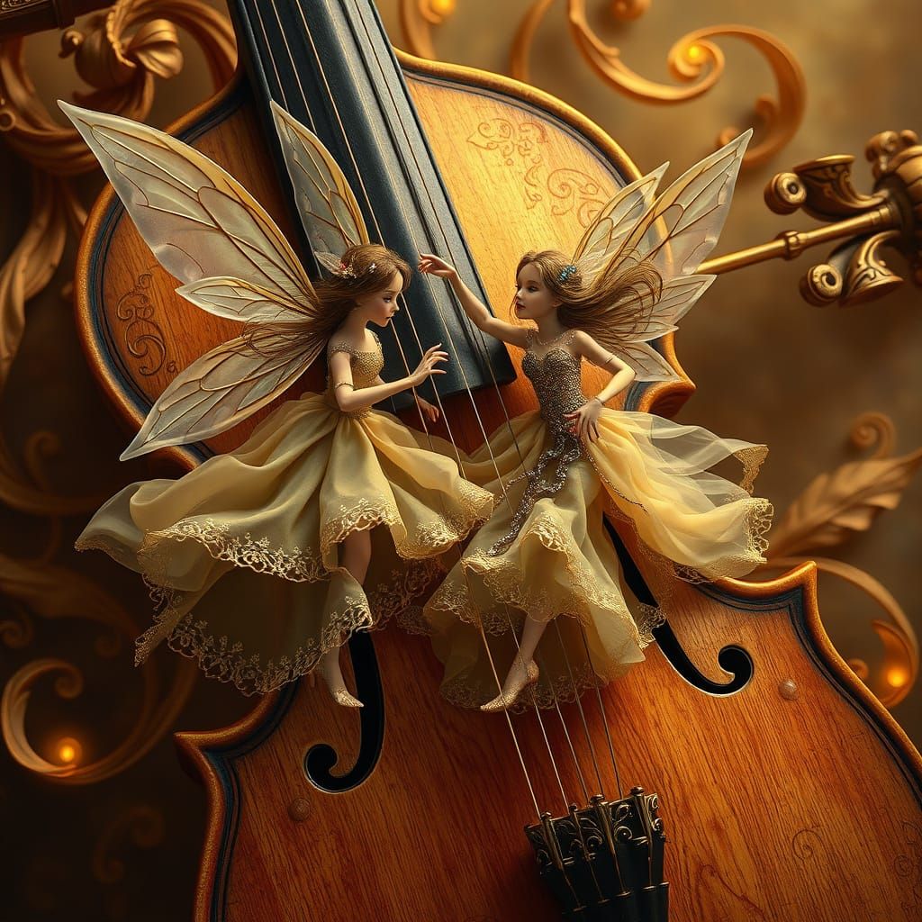 Elegant Fantasy Violinists in Whimsical Silk Attire