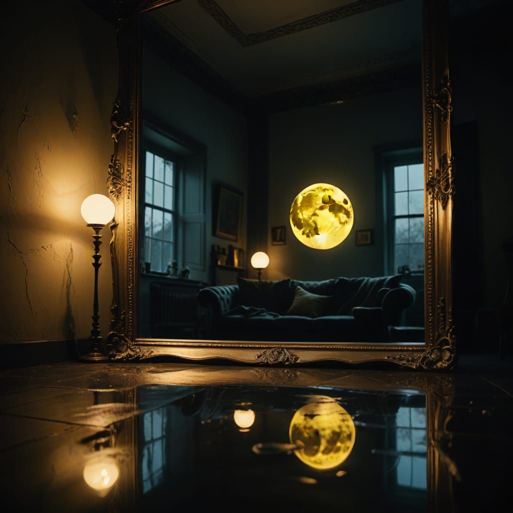 Surreal Moonlight Reflection in a Mirror