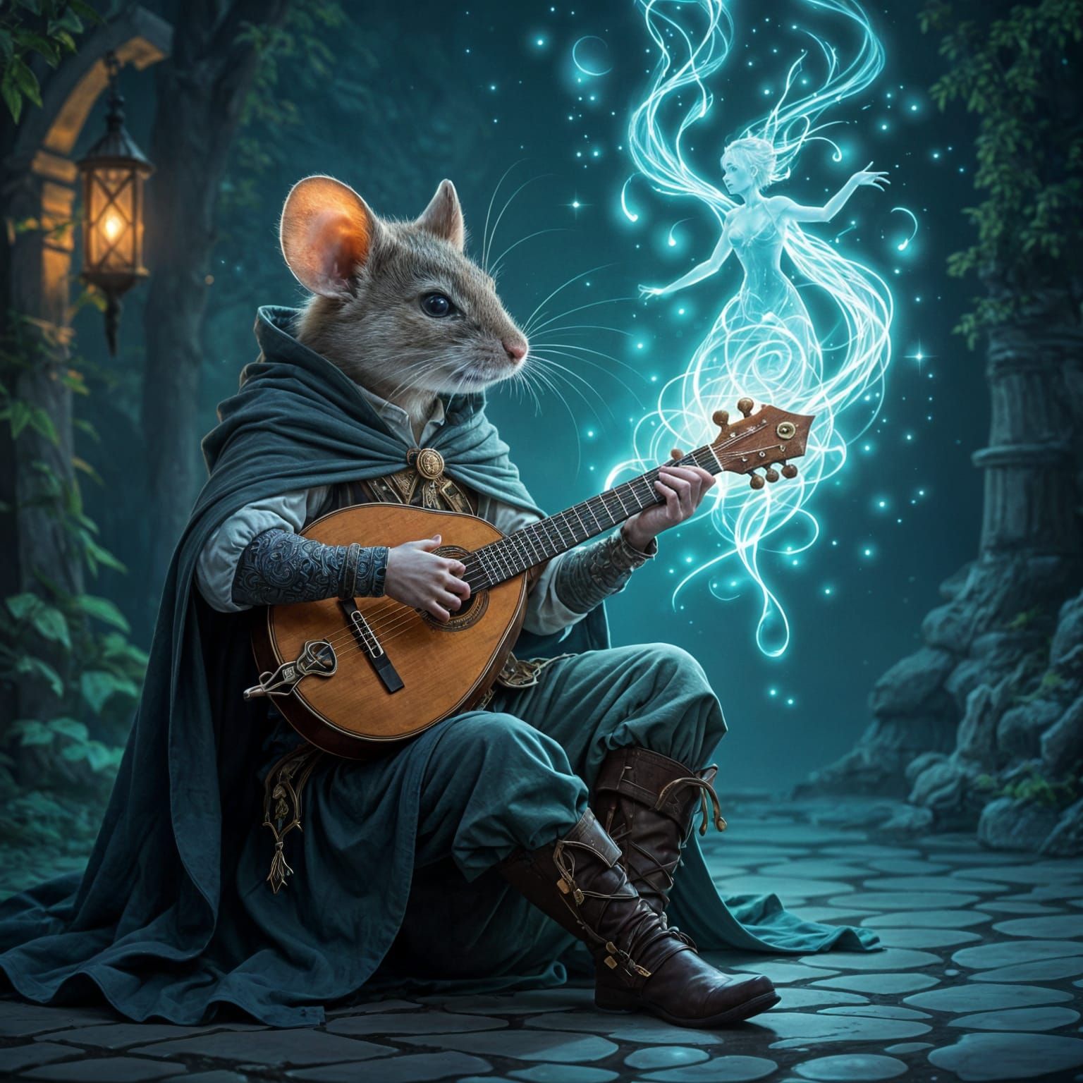 Mouse Bard's Luminous Serenade: Fantasy Illustration
