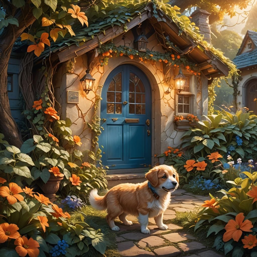 Puppy's First Steps in Mystical Garden