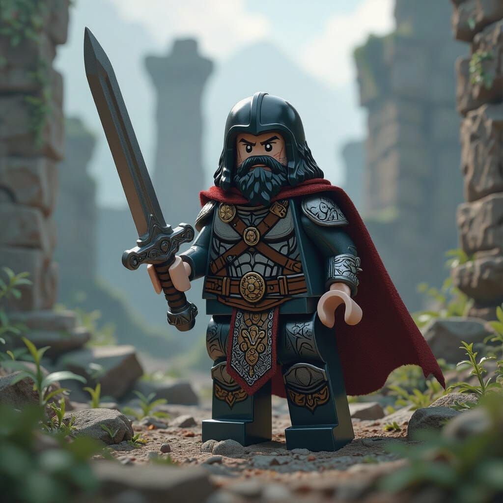 Lego Conan in Ancient Ruins: Digital Painting