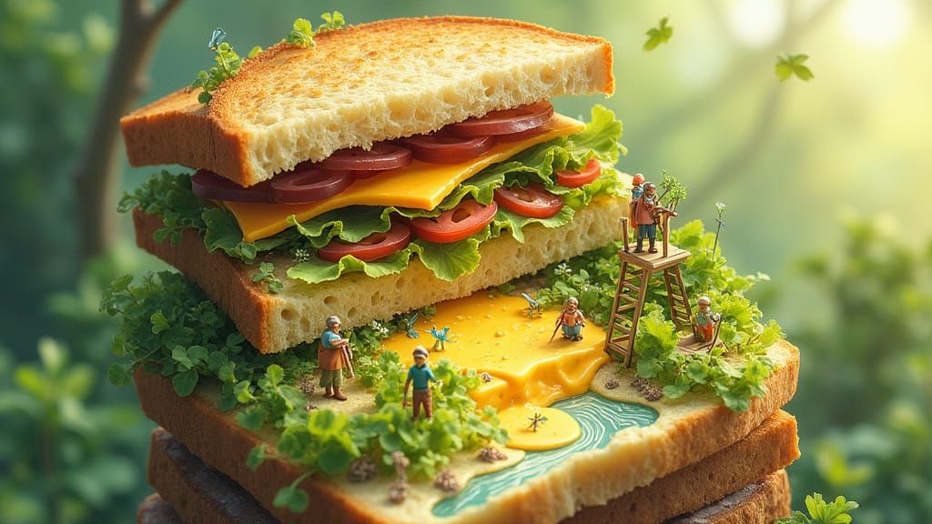 Lilliputian Civilization in a Sandwich, Hand-Drawn Style