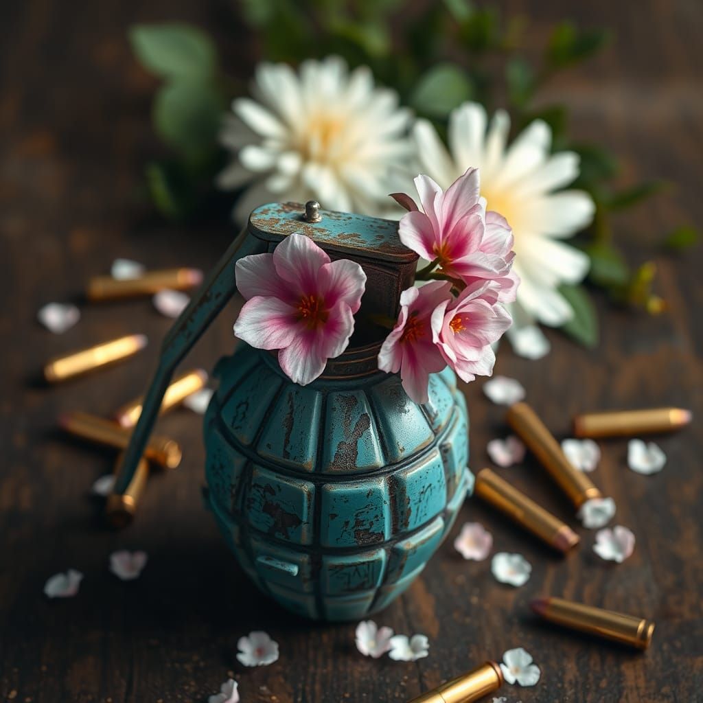 Grenade with Flowers in Whimsical Digital Art
