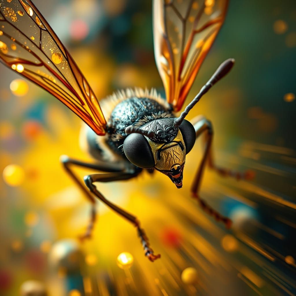 Insect in Flight: Hyperrealistic Splash Art