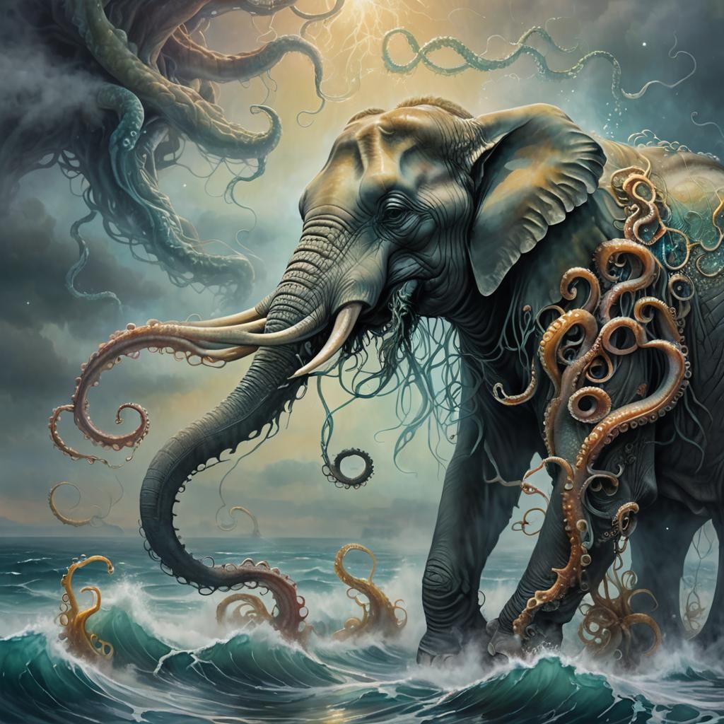 Elephant-Octopus Hybrid in Dreamlike Surrealism