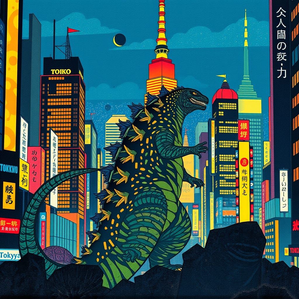 Godzilla in Tokyo: A Cut Paper Collage