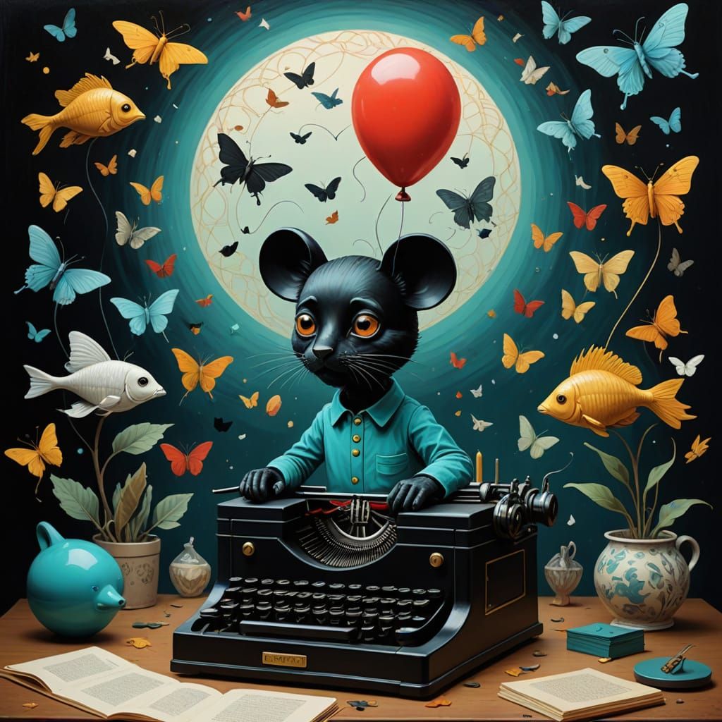 Surrealist Masterpiece: Celestial Cosmonaut in Whimsical Woo...