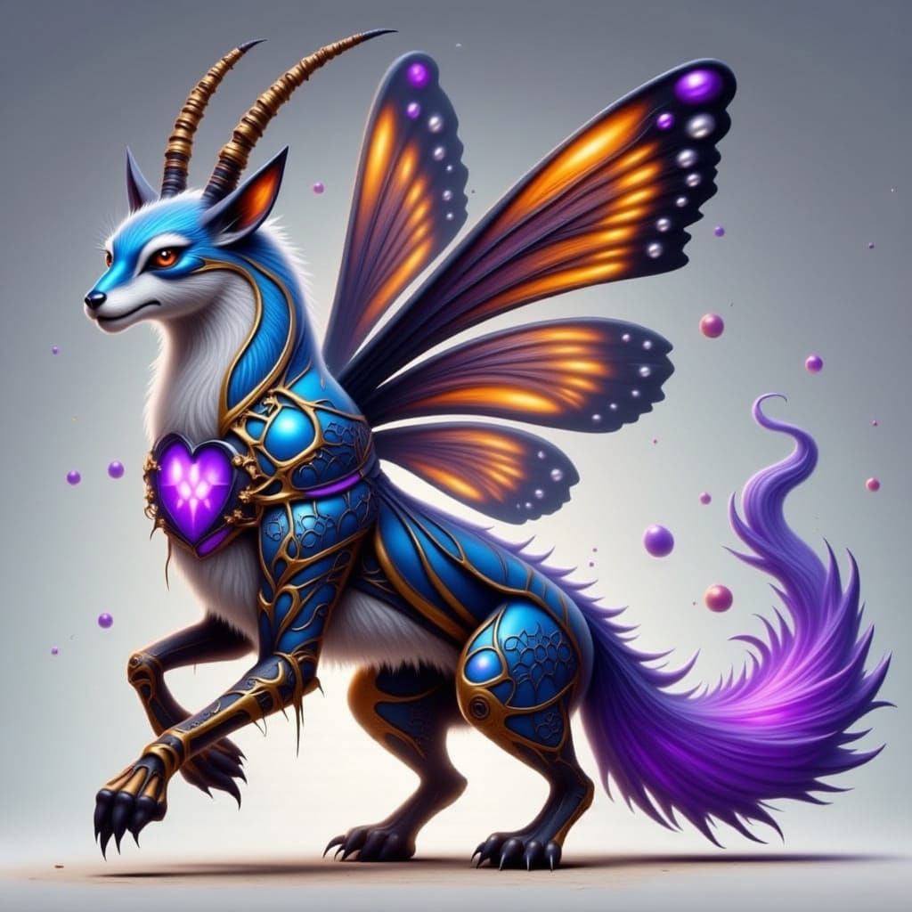 Ethereal Foxalope with Vibrant Golden Wings