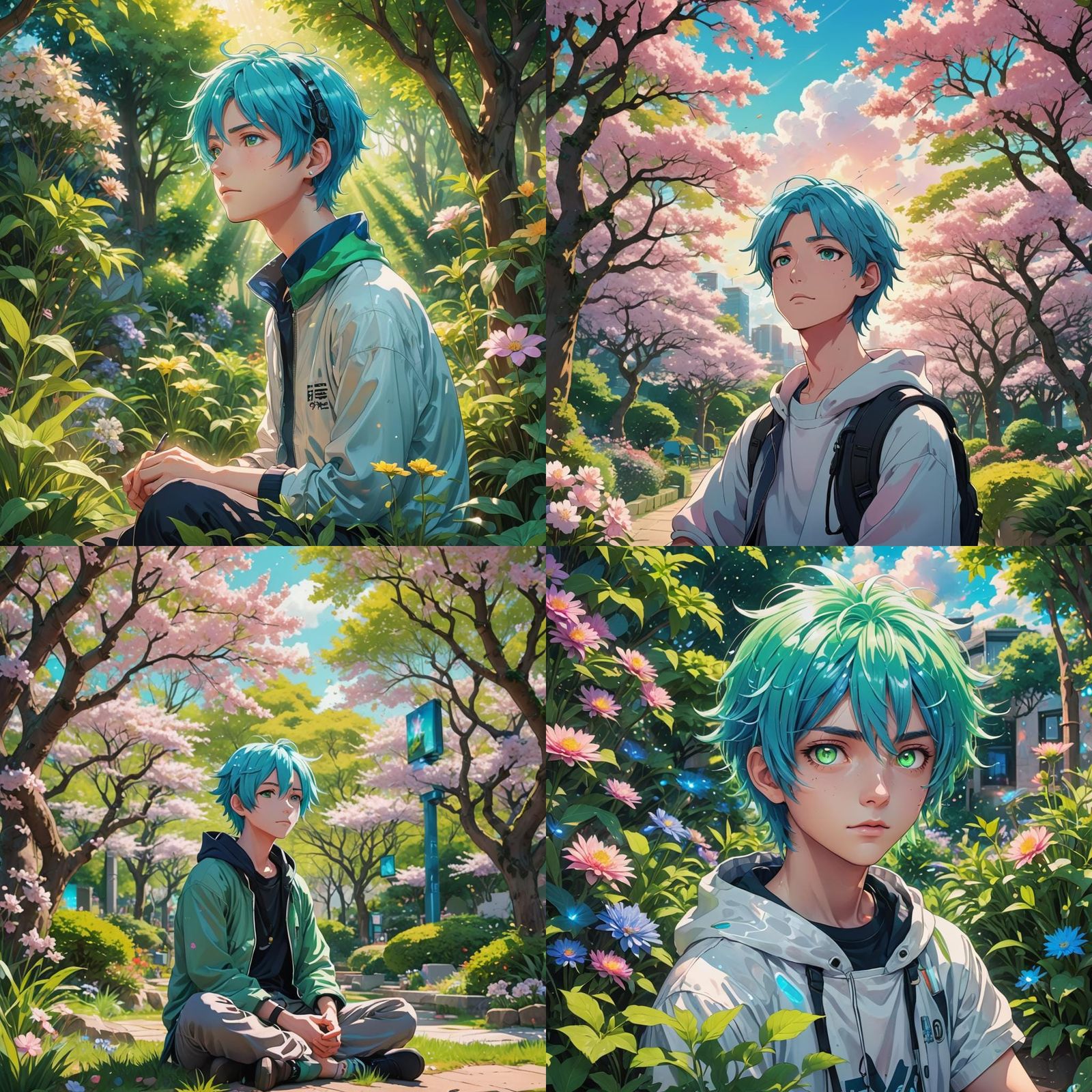 Boy with Holographic Screen in Anime Style