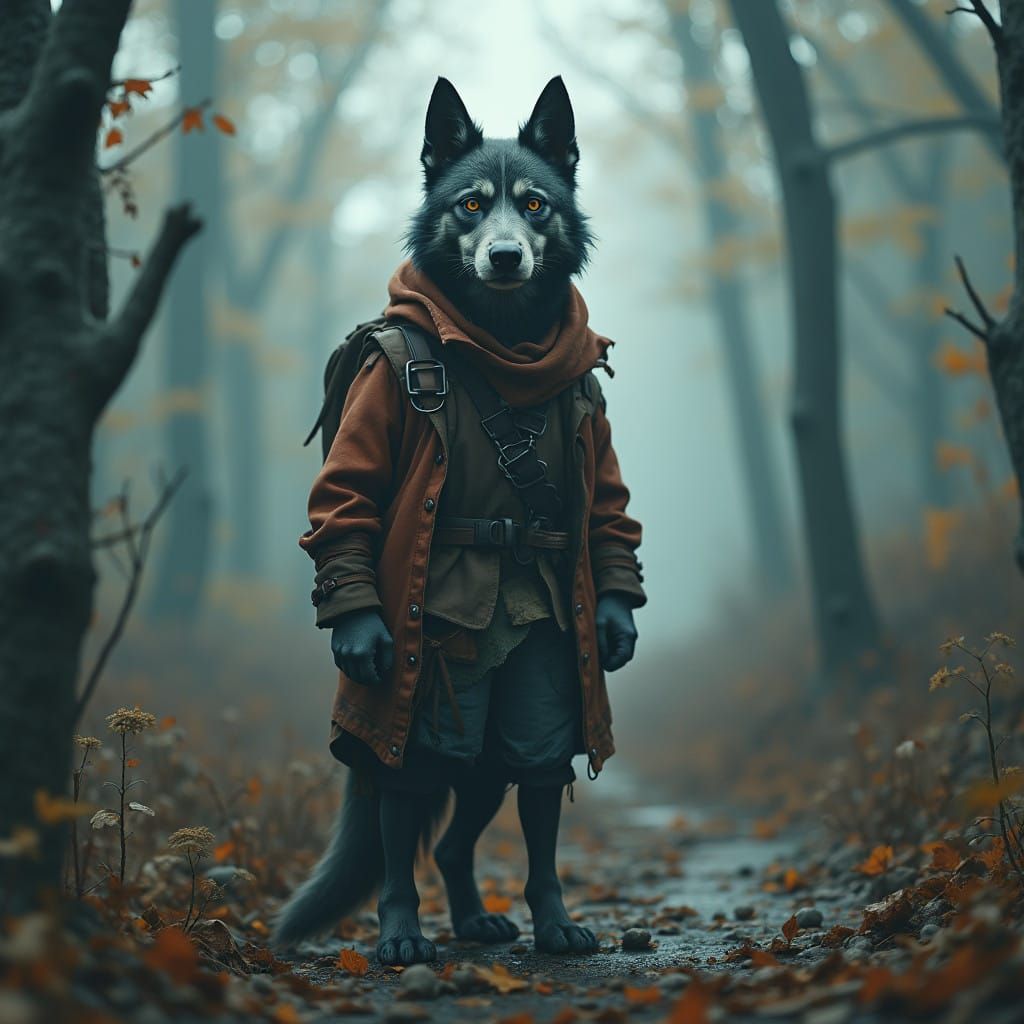 Surreal Canine in Haunting Fantasy Landscape