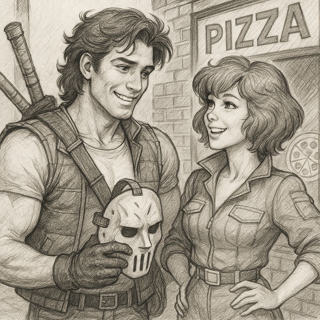 Casey Jones and April O'Neil Flirting: Detailed Sketch