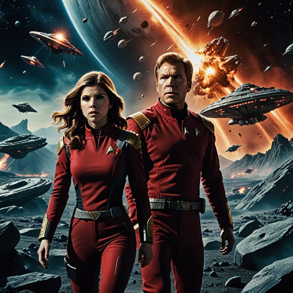 Anna Kendrick and Captain Kirk on Star Trek