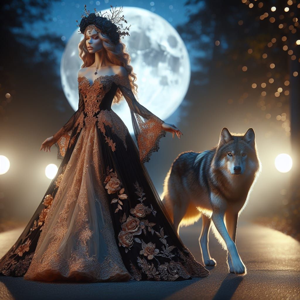 Majestic Goddess Morrigan Under the Full Moon