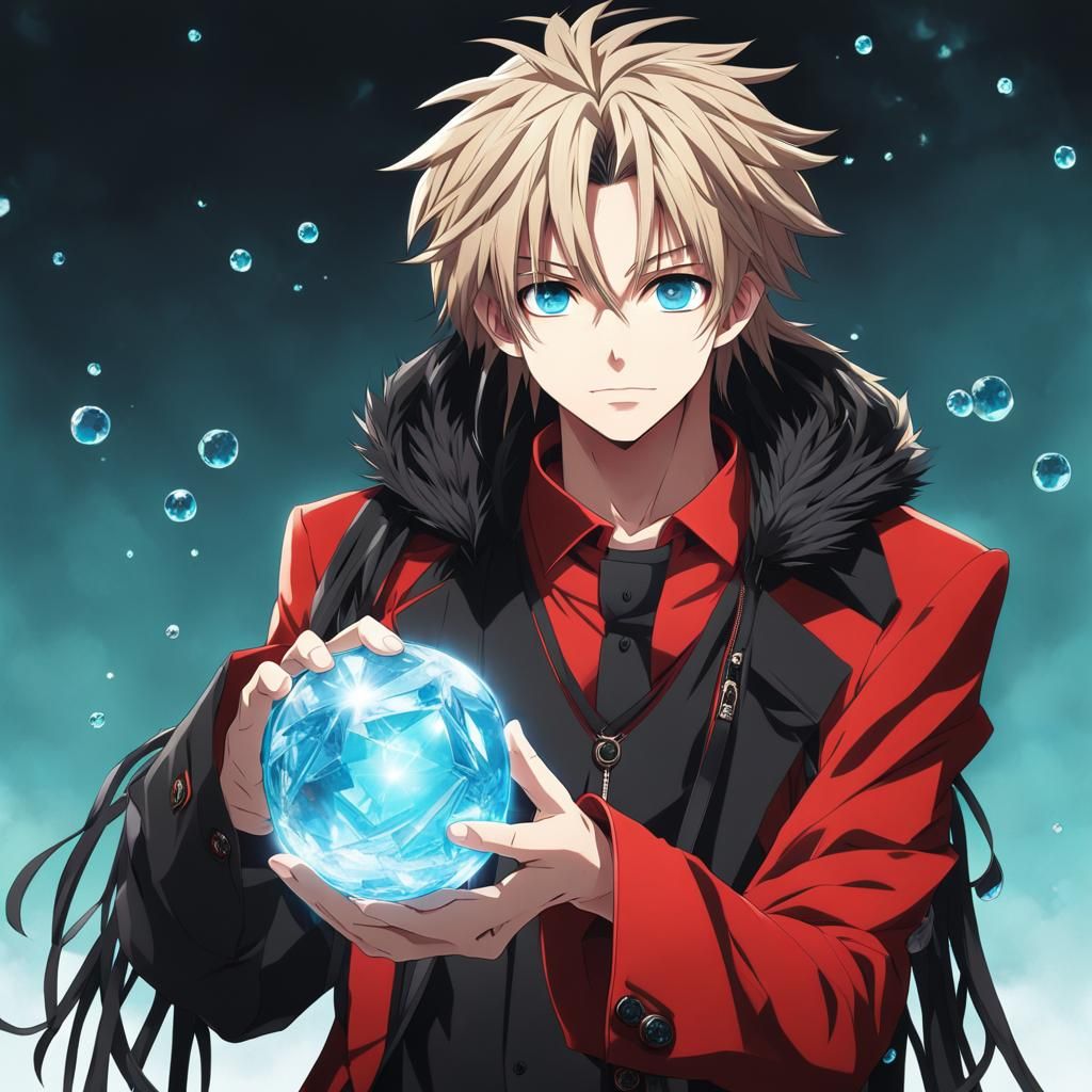 Anime Teen with Ice and Fire Spheres