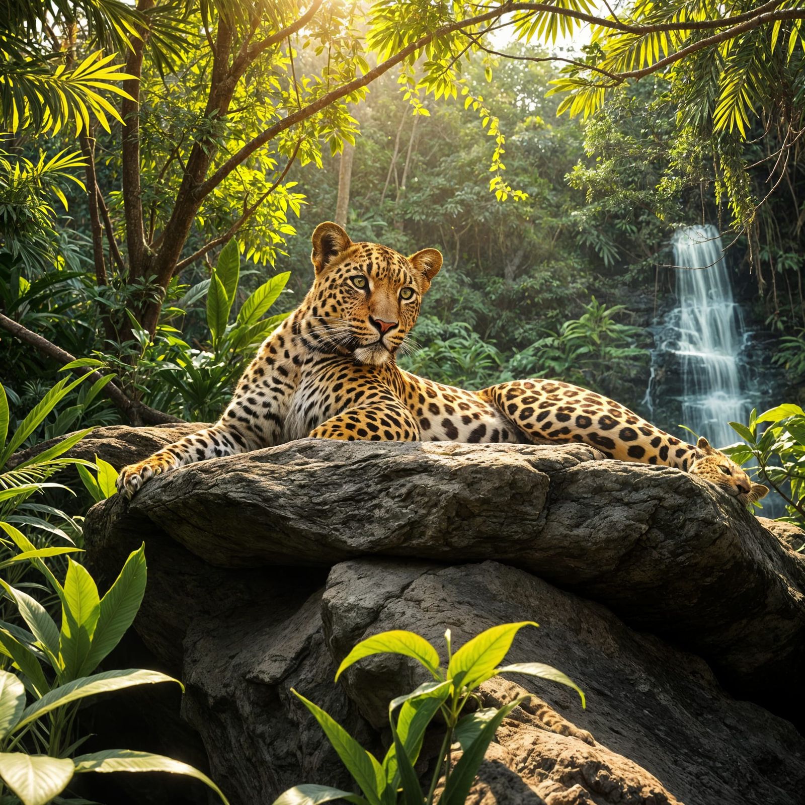 Regal Leopard in Hyper-Realistic Jungle Setting