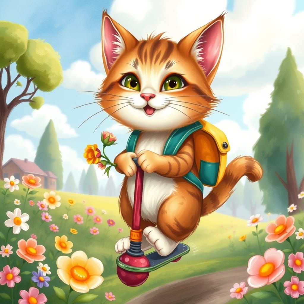 Whimsical Cat in Spring Wonderland