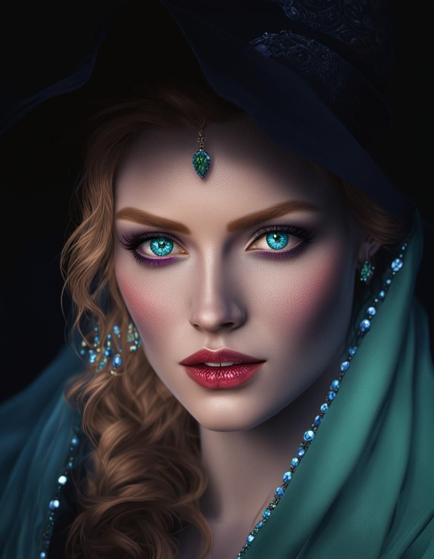 Gothic Beauty with Jewels: A Dark Fantasy Portrait