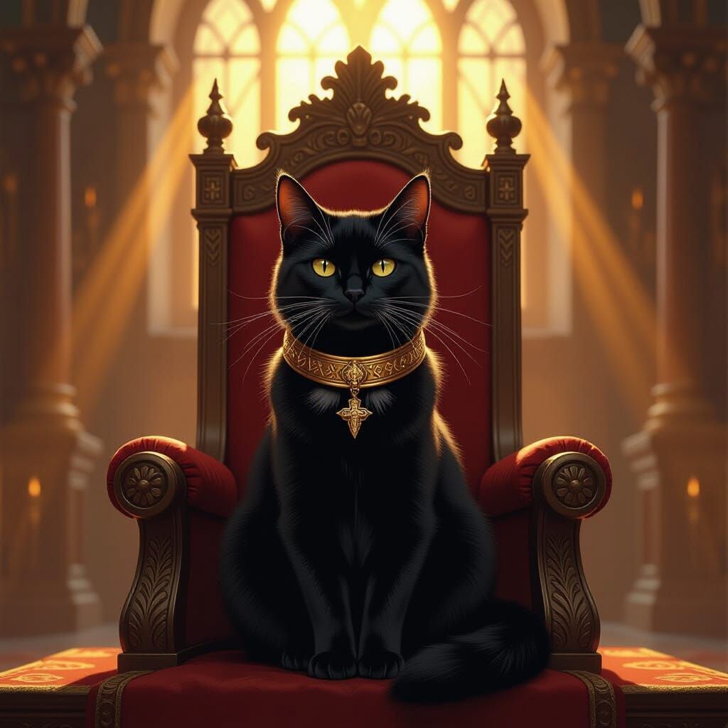 Black Cat King on Throne, Digital Art