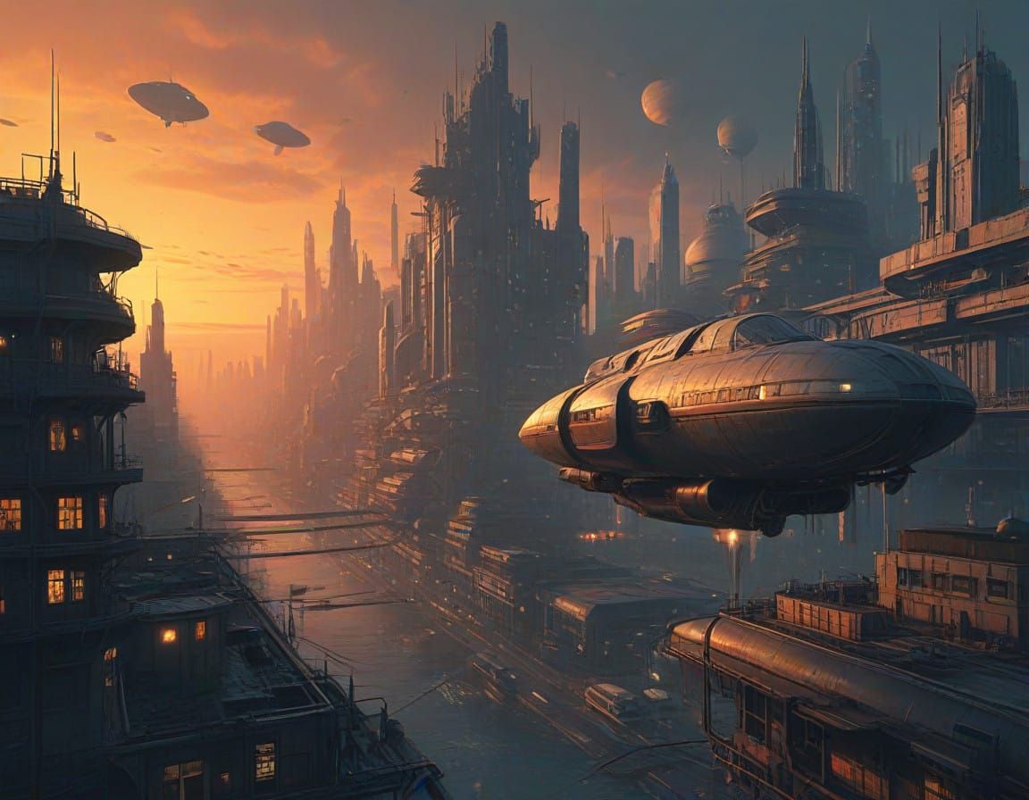 Retro-Futuristic Metropolis at Magic Hour