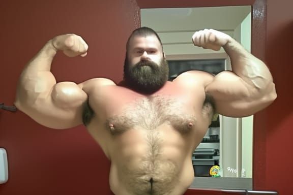 Strong Bearded Man with Biceps and Pecs