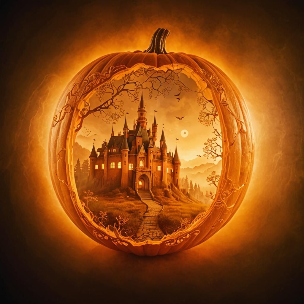 Intricate Pumpkin Castle in Fog
