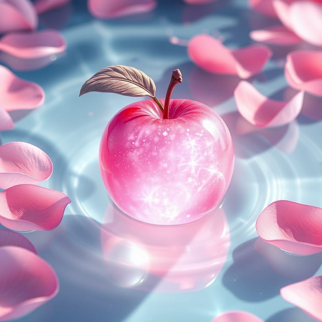 Crystal Galaxy Apple on Water: 3D Anime Art