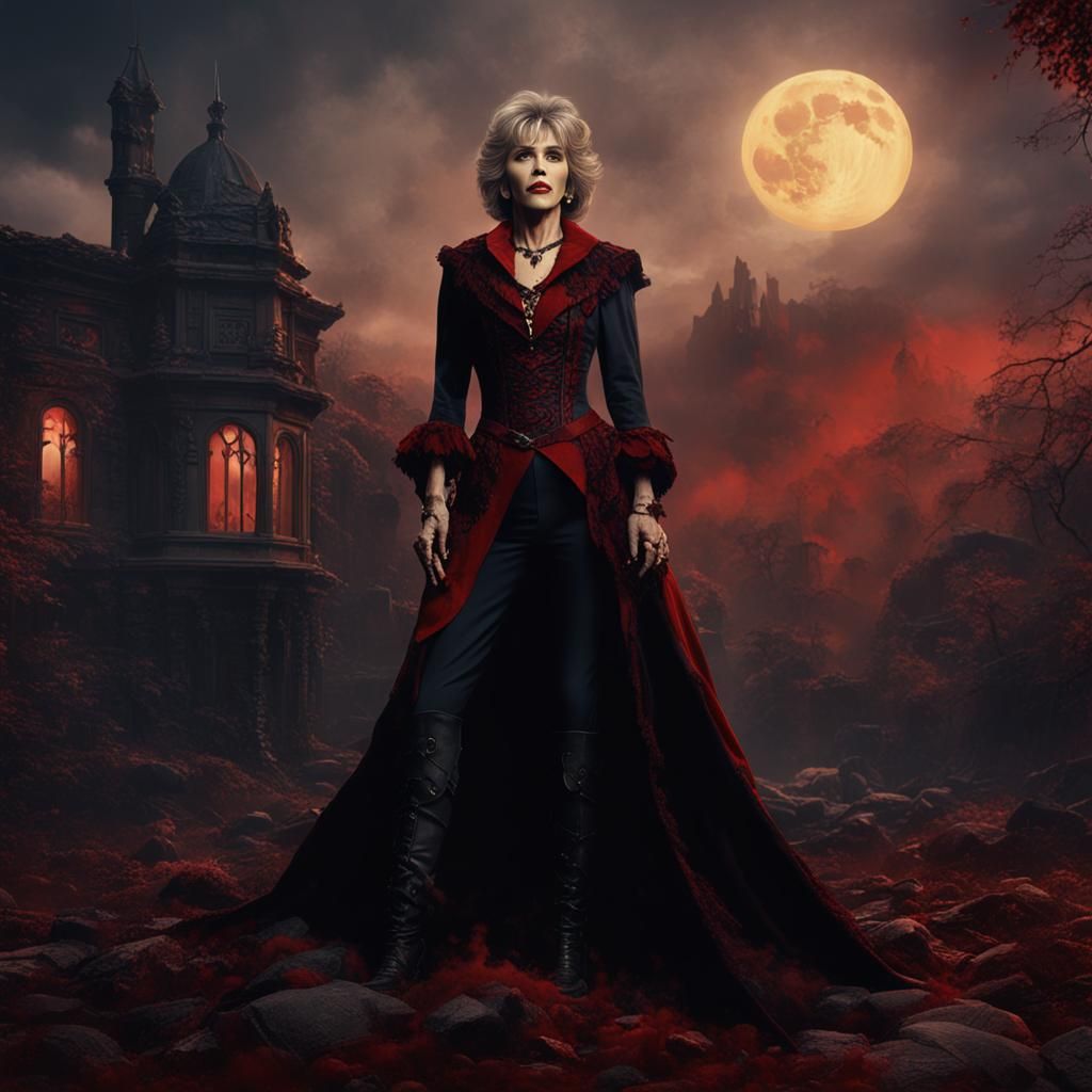 Jane Fonda as a Vampire in Detailed Matte Painting