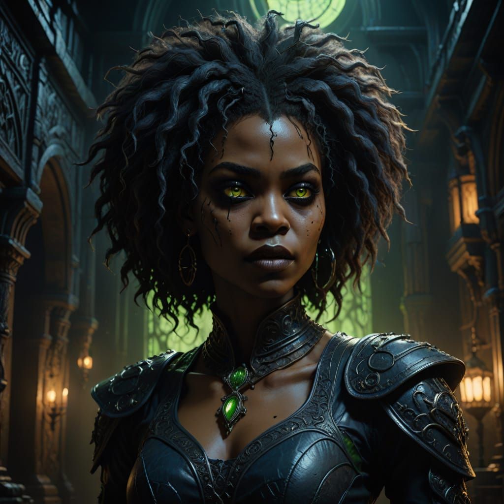 Dark Fantasy Vampire in Black Leather Outfit