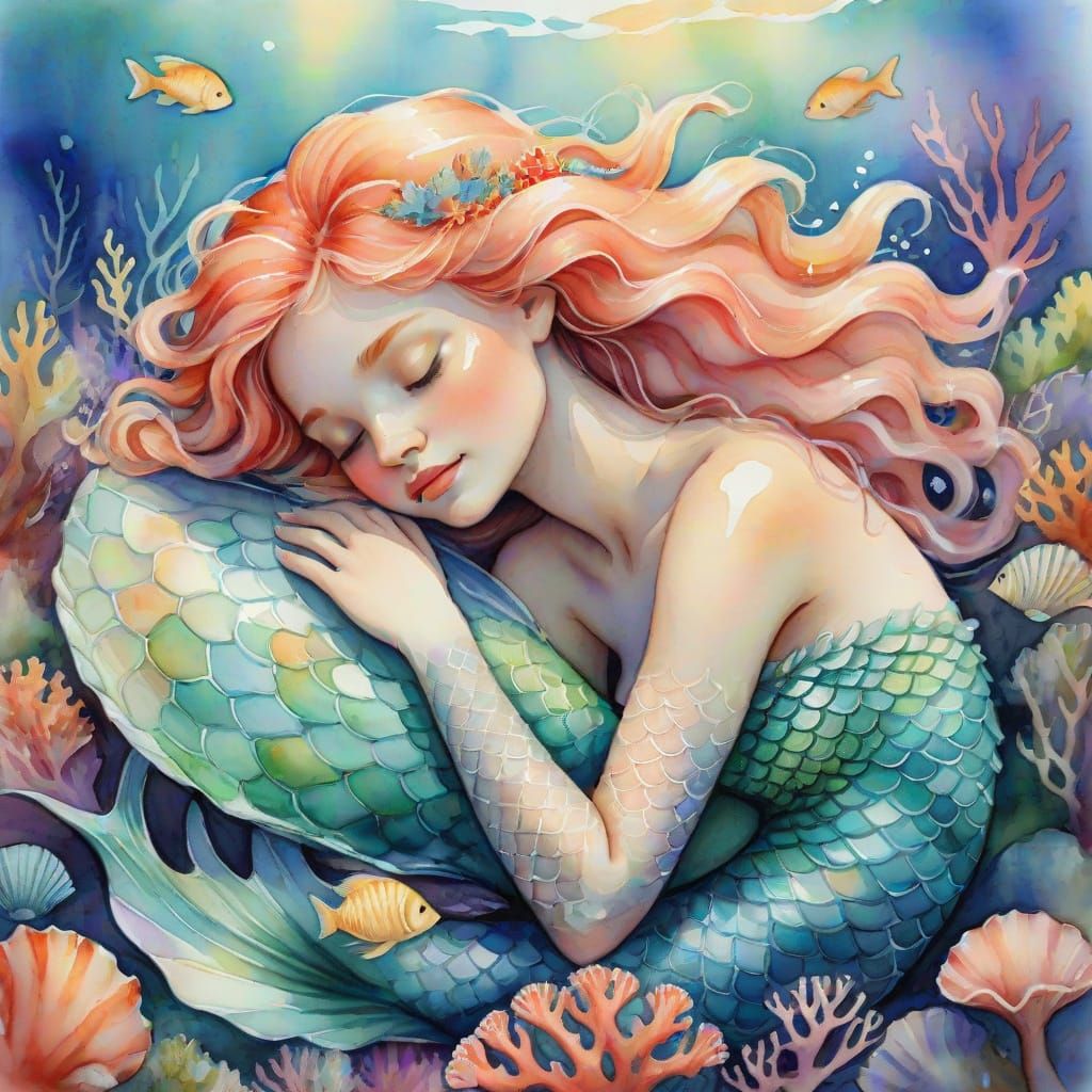 Whimsical Mermaid in a Dreamy Coral Reef