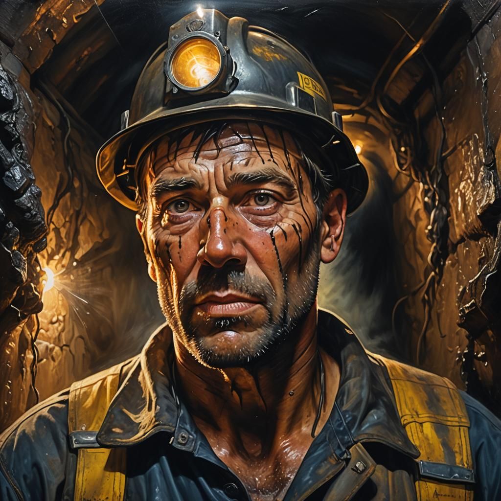 Deep Tunnel Coal Miner in Hyper-Realistic Oil Painting
