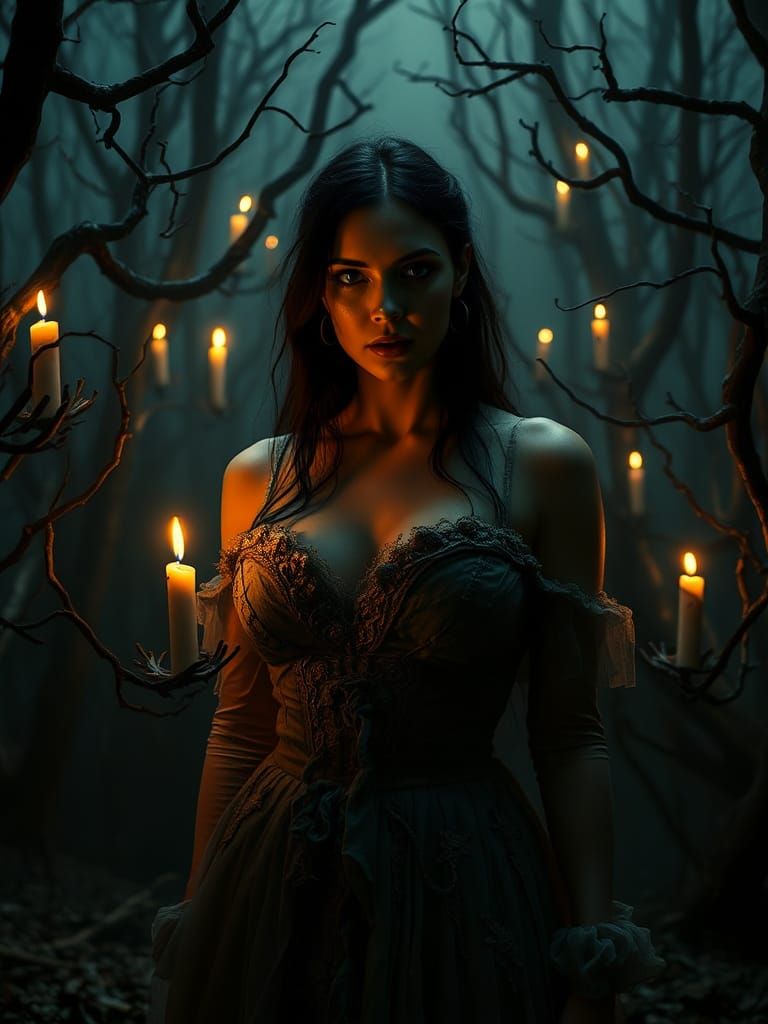Macabre Kim Kardashian in Eerie Victorian Forest