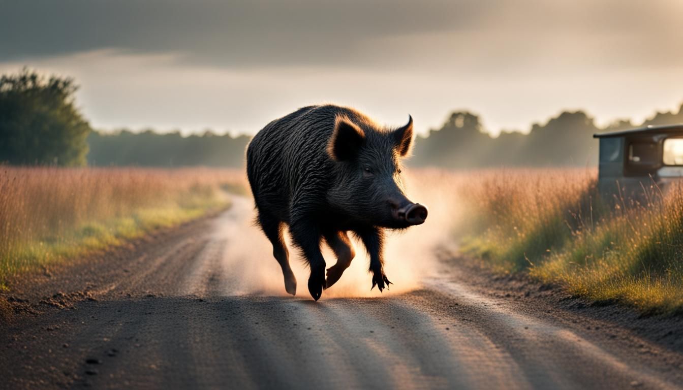 Wild Boar Run Over in Cornfield: Realistic Photo