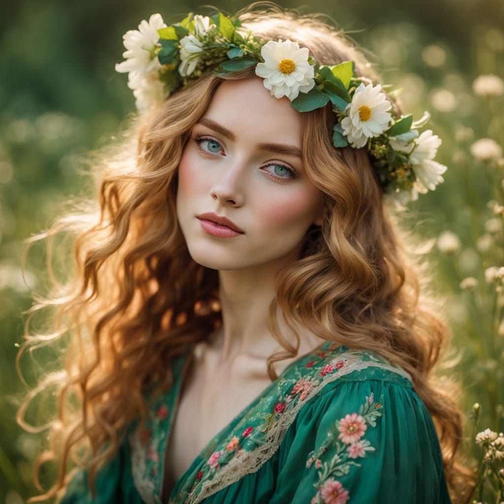 Golden Goddess in Pre-Raphaelite Style