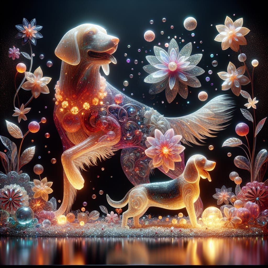 Bioluminescent Glass Dog Sculpture in Vermilion