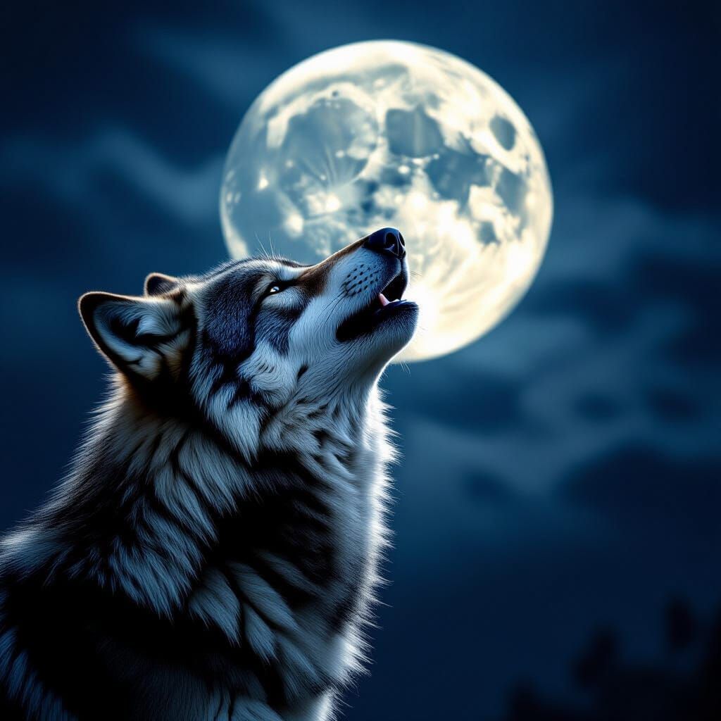 Majestic Wolf Howls Under Full Moon