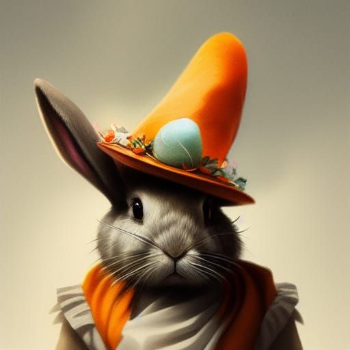 Bunny in Hat: Detailed Digital Art