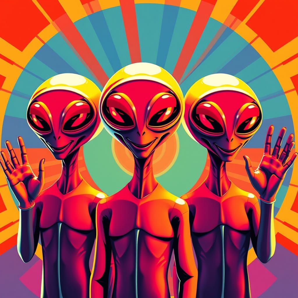 Friendly Aliens in Pop Art Style