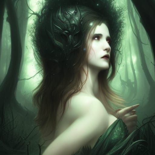 Vampire's Ecstatic Embrace in Dark Woodland