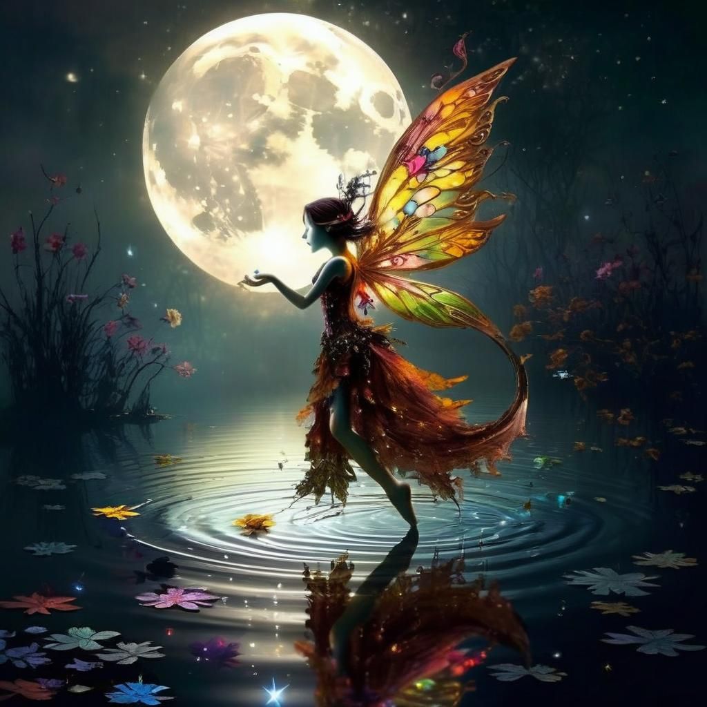 Bioluminescent Fairy Dances in Moonlight: Digital Painting
