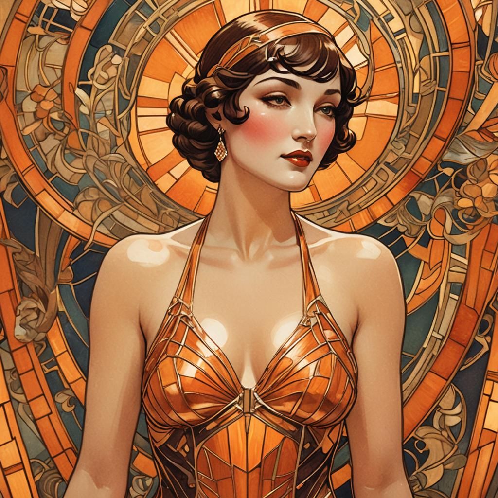 Art Deco Woman in Tiffany Lamp Illustration