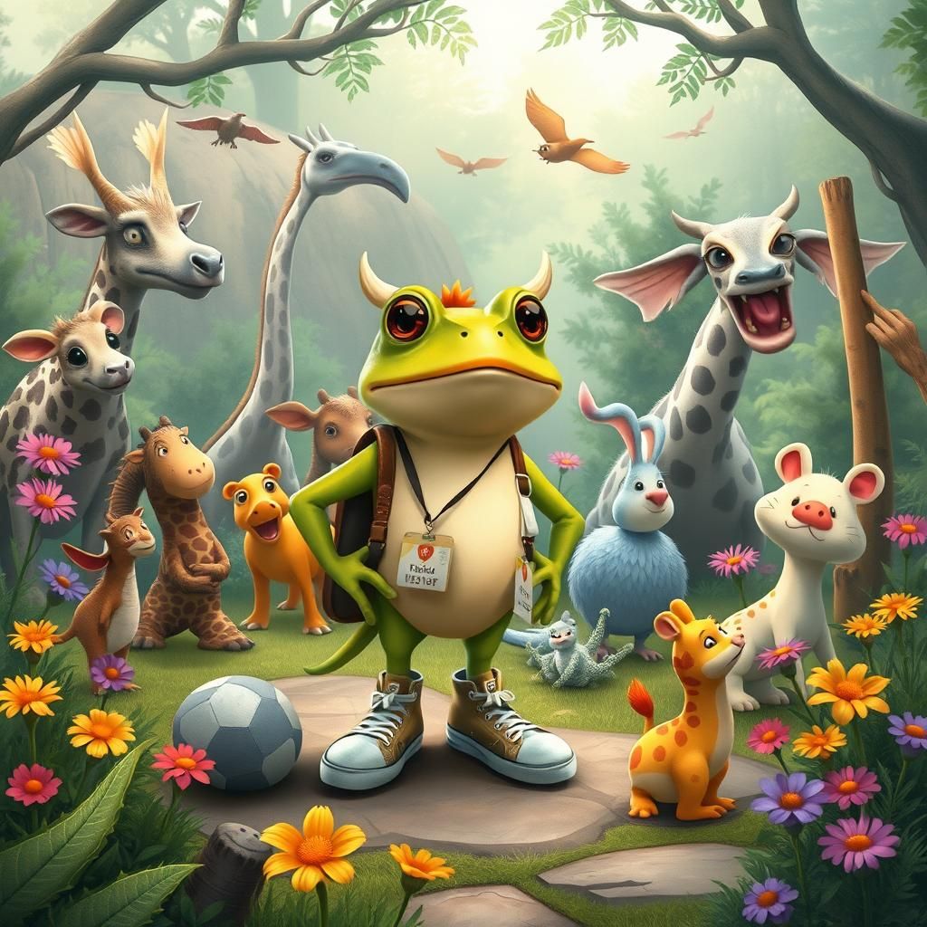 Whimsical Zoo Scene with Cowfrog Character